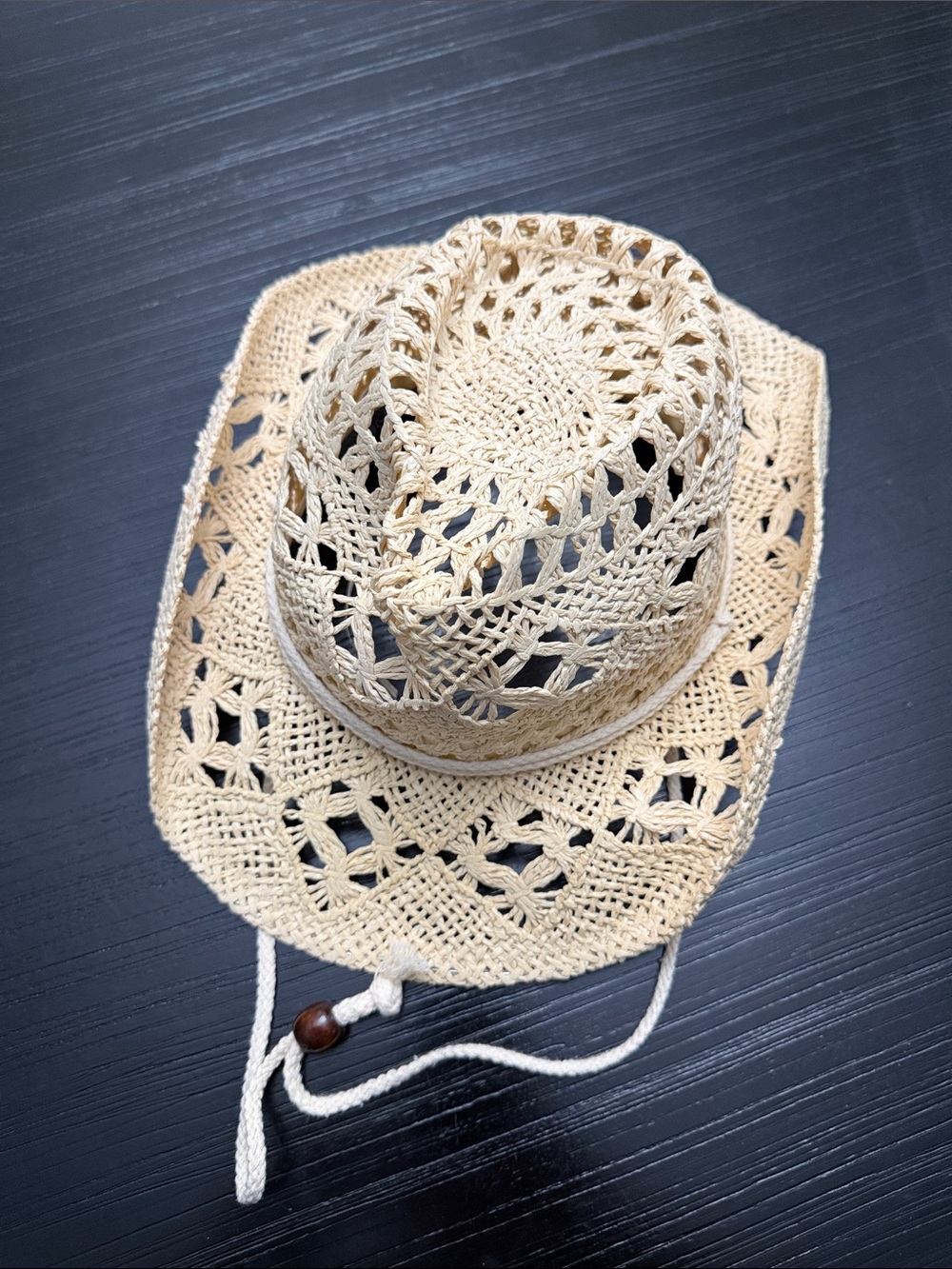 Straw Crochet Fedora Hat - Beige